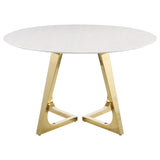 Gwynn Round 51-inch Marble Stainless Steel Dining Table Gold