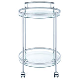 Chrissy Round Glass Shelf Metal Bar Cart Chrome