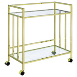 Cara 2-tier Rectangular Glass Shelf Metal Bar Cart Brass