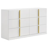 Ines 6-drawer Bedroom Dresser with Mirror Cabinet White High Gloss