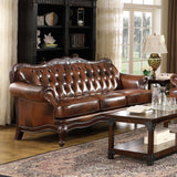 Victoria  Leather Upholstered Rolled Arm Sofa Brown