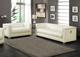 Chaviano Upholstered Track Arm Sofa Set Pearl White