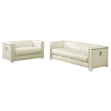 Chaviano Upholstered Track Arm Sofa Set Pearl White