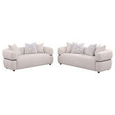 Jeanette Fabric Upholstered Round Arm Sofa Set Beige