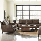 Leaton Upholstered Recessed Arm Sofa Set Brown Sugar