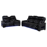 Zuma Faux Leather Dual Power LED Sofa Set Black