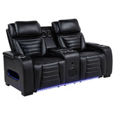 Zuma Faux Leather Dual Power Reclining LED Loveseat Black