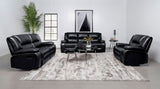 Camila Upholstered Motion Reclining Sofa Set Black