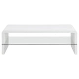 Airell Rectangular Coffee Table with Shelf White High Gloss