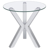 Kenzie Round Tempered Glass Top End Side Table Chrome