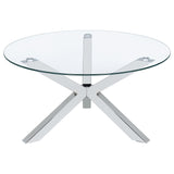 Kenzie Round Tempered Glass Top Cocktail Coffee Table Chrome
