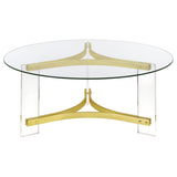 Janessa Round Glass Top Acrylic Leg Coffee Table Matte Brass