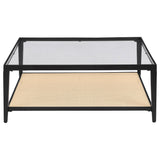 Amherst Glass Top Metal with Cane Shelf Coffee Table Black