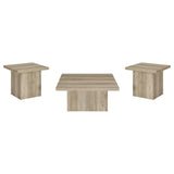 Devar Square Coffee End Table Set Distressed Pine