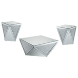 Amore Mirrored Coffee and End Table Set Silver