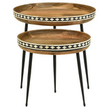 Ollie Solid Wood Bone Inlay Nesting Table Natural
