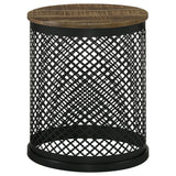 Aurora Round Drum Base Accent Side Table Natural and Black