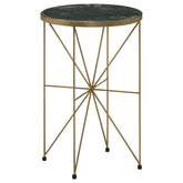 Eliska Round Green Marble Top Accent Side Table Antique Gold