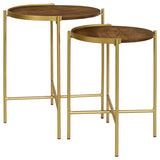 Malka Round Wood Nesting Table Dark Brown and Gold