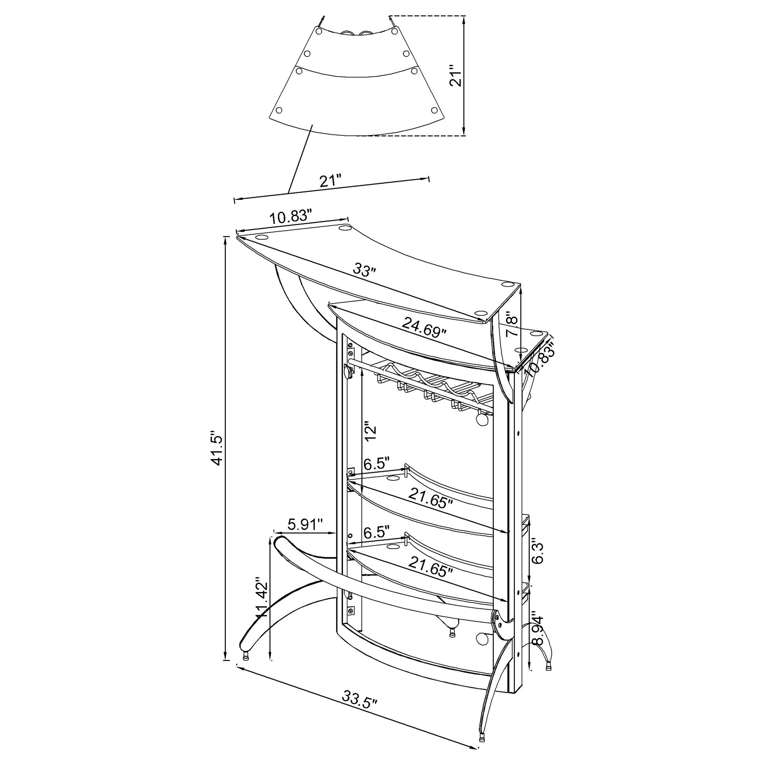 Dallas 2-shelf Curved Home Bar Silver and Frosted Glass (Set of 3)