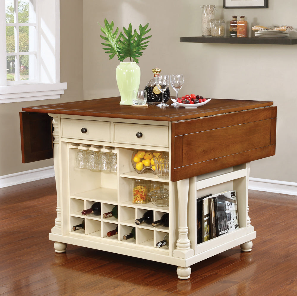 Slater 2-drawer Kitchen Island with Drop Leaves Brown and Black