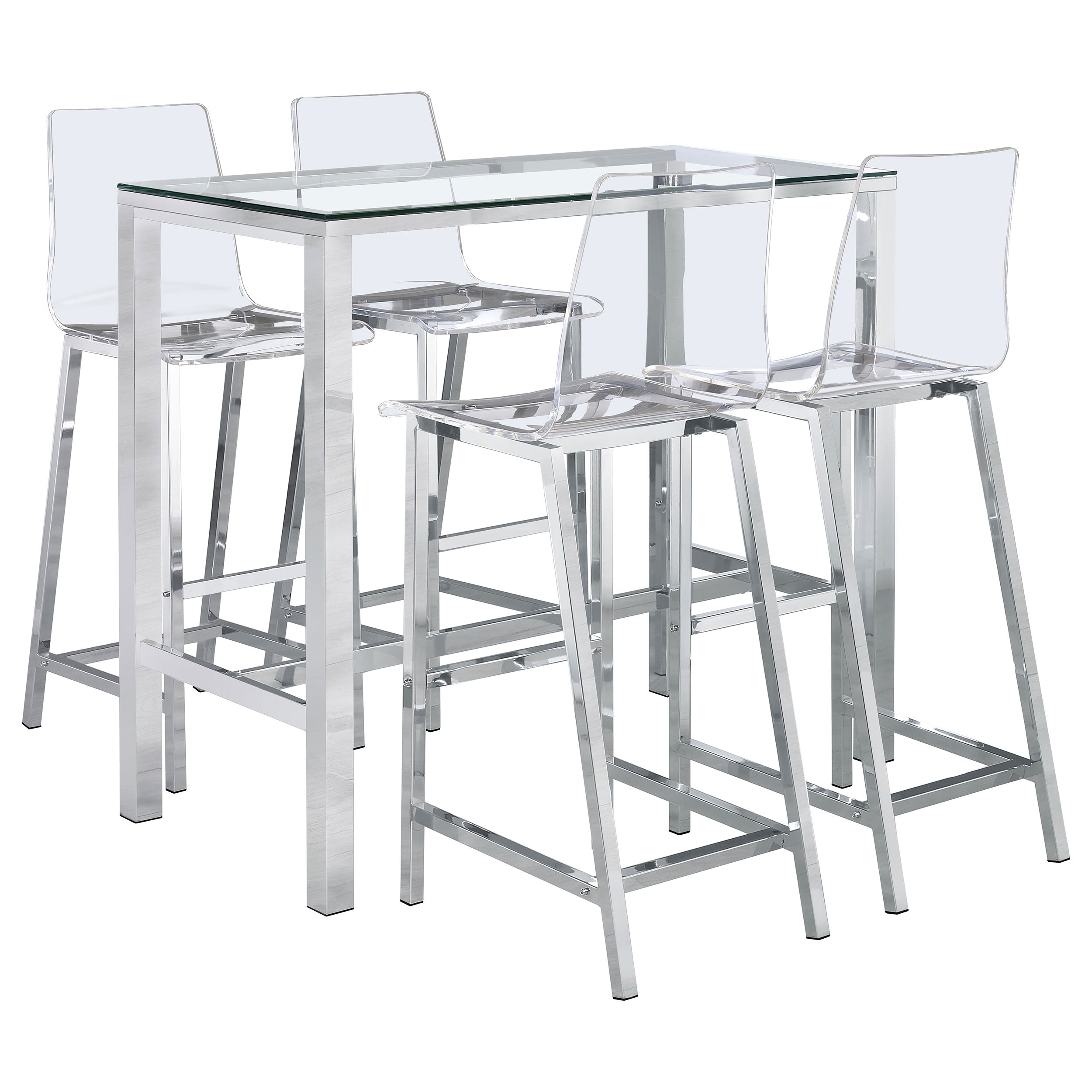 Tolbert  Bar Set with Acrylic Chairs Clear and Chrome