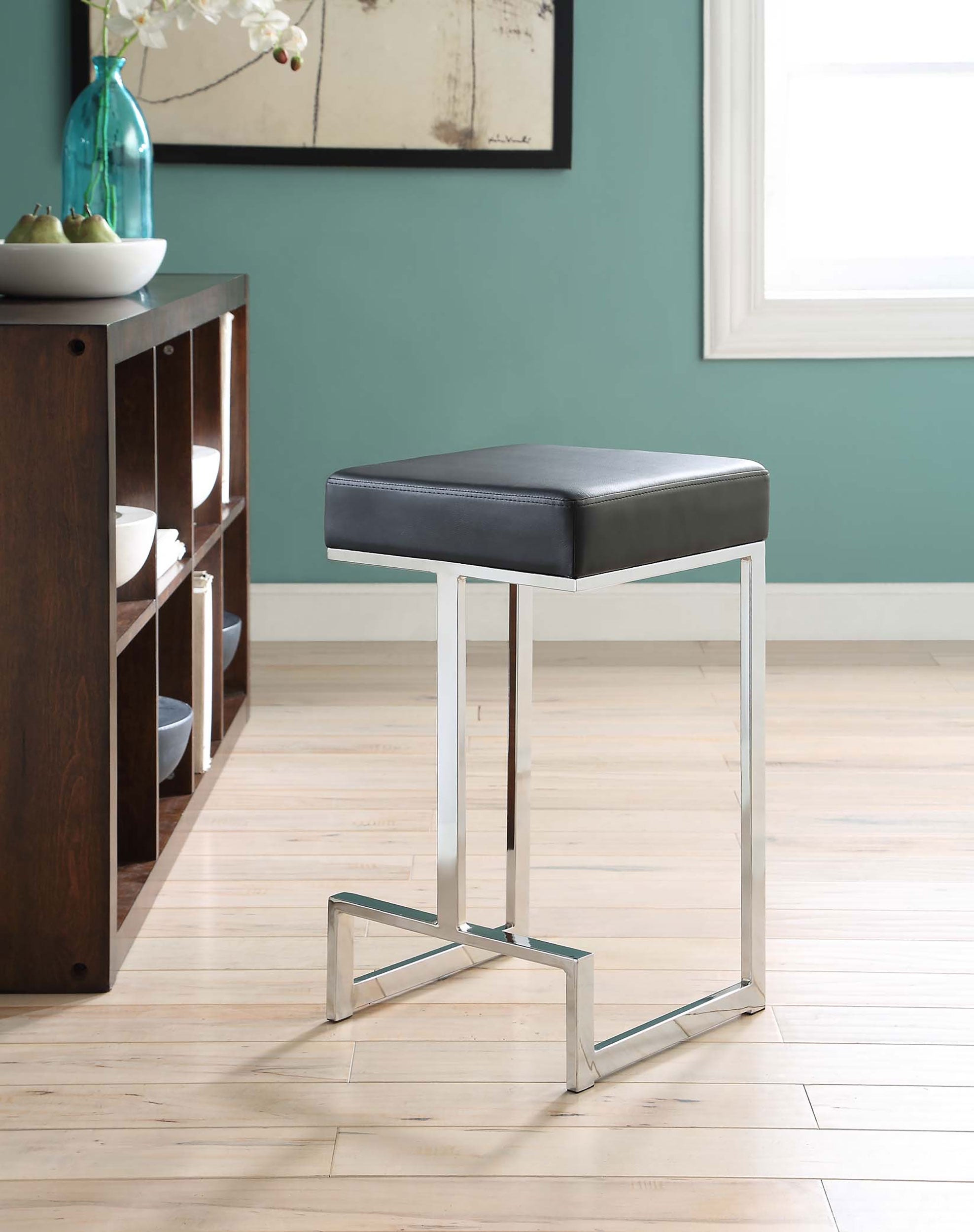 Gervase Square Bar Stool Black and Chrome