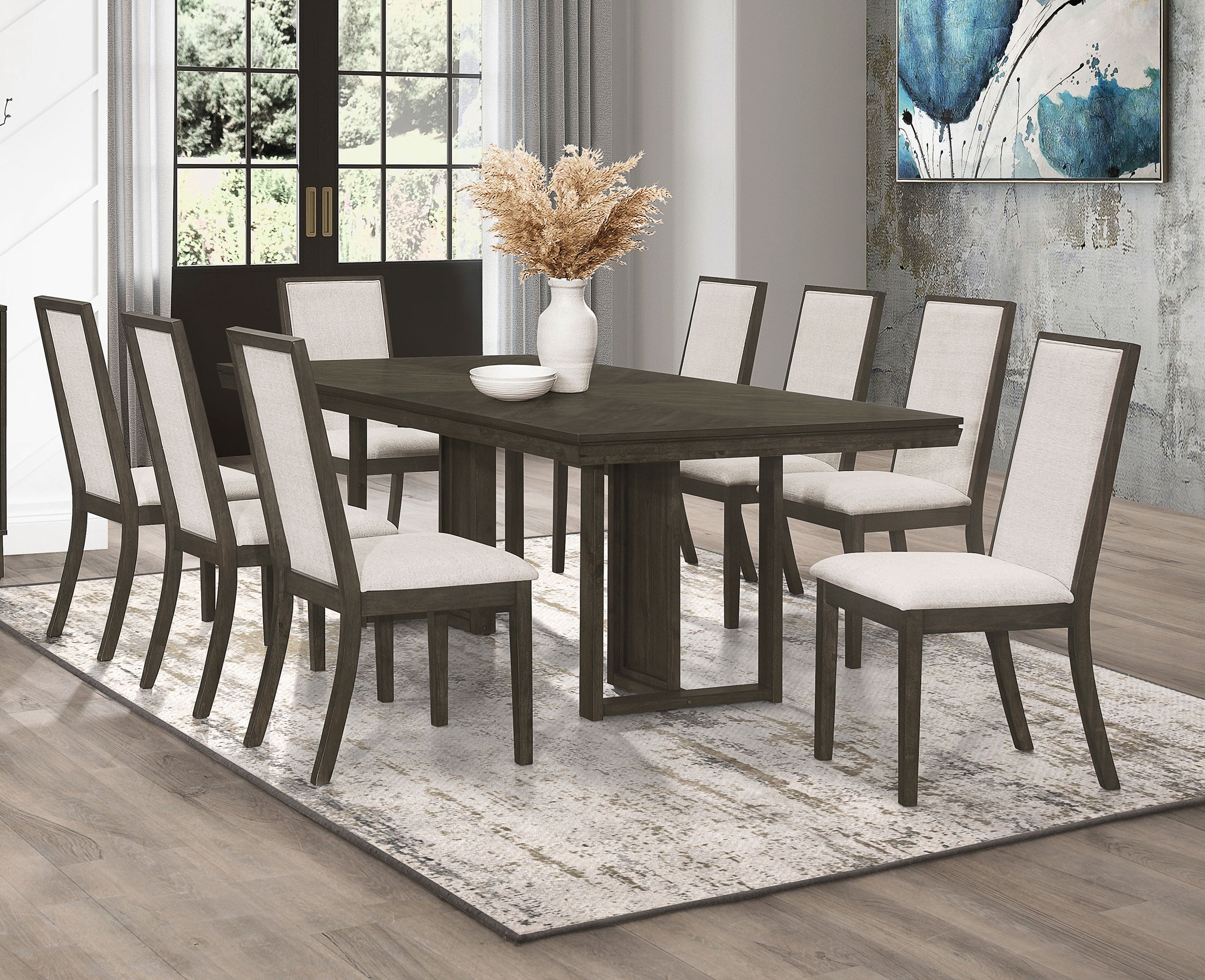 Kelly  Rectangular Dining Table Set Beige and Dark Grey