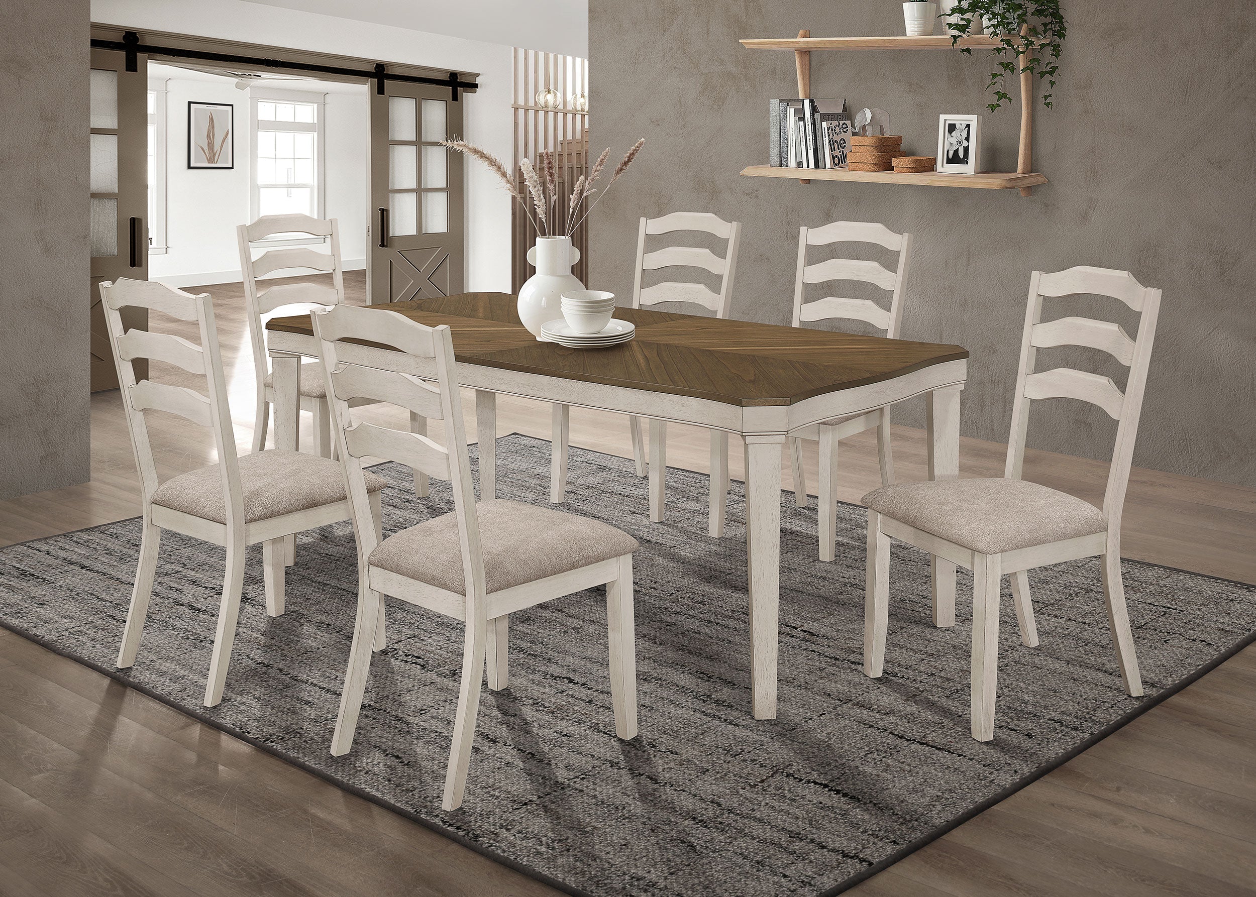 Ronnie  Starburst Dining Table Set Khaki and Rustic Cream