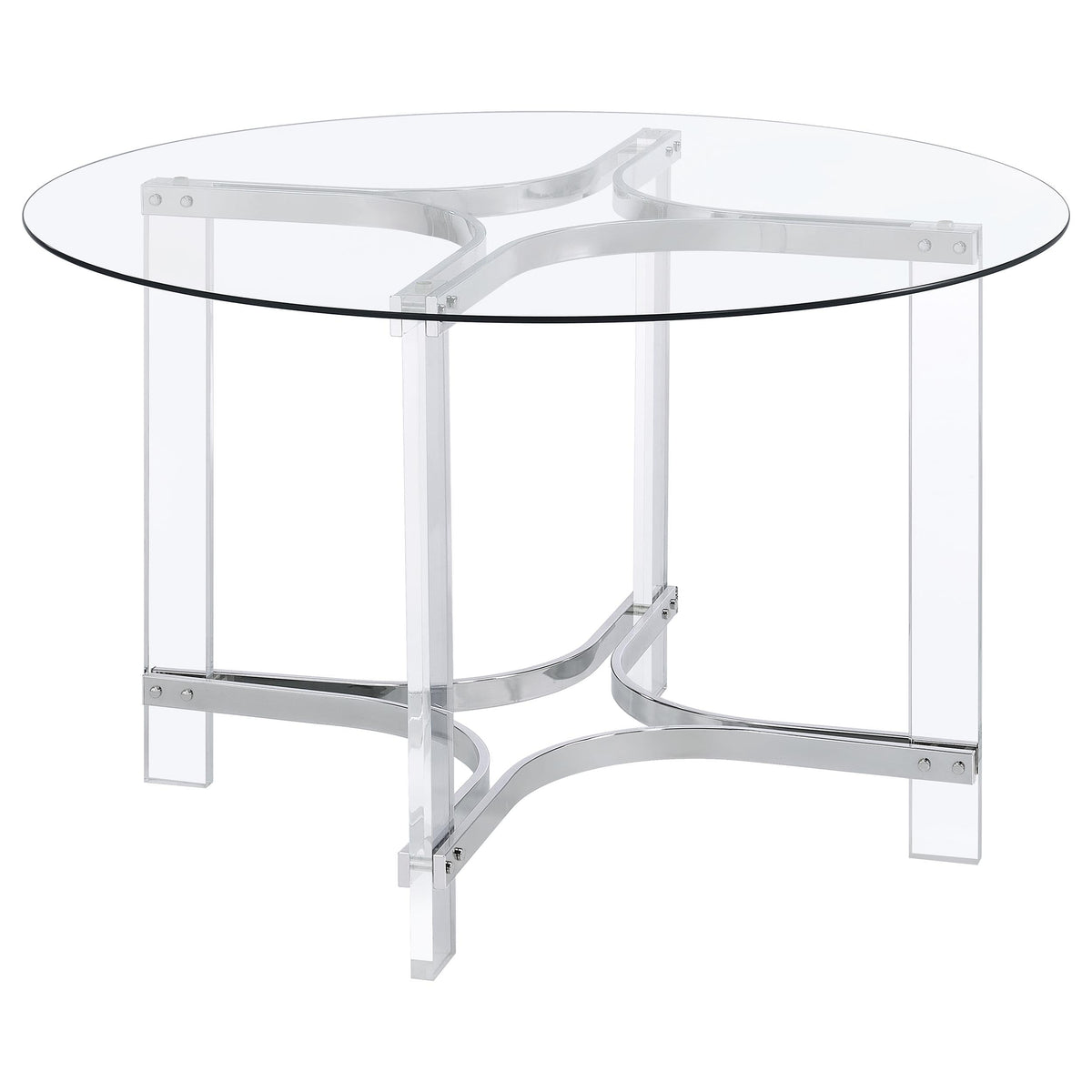 Adino 47-inch Round Glass Top Acrylic Dining Table Chrome