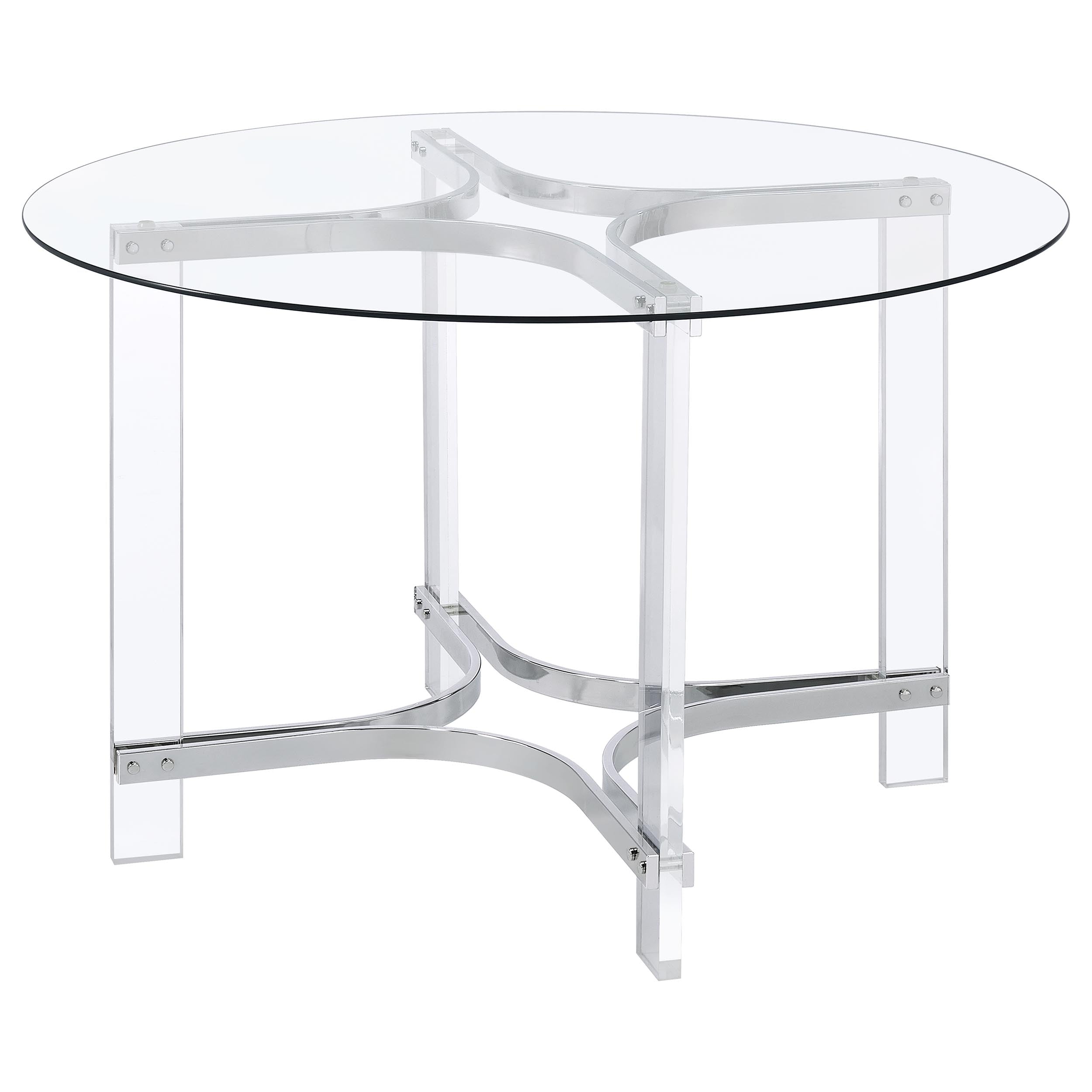 Adino 47-inch Round Glass Top Acrylic Dining Table Chrome