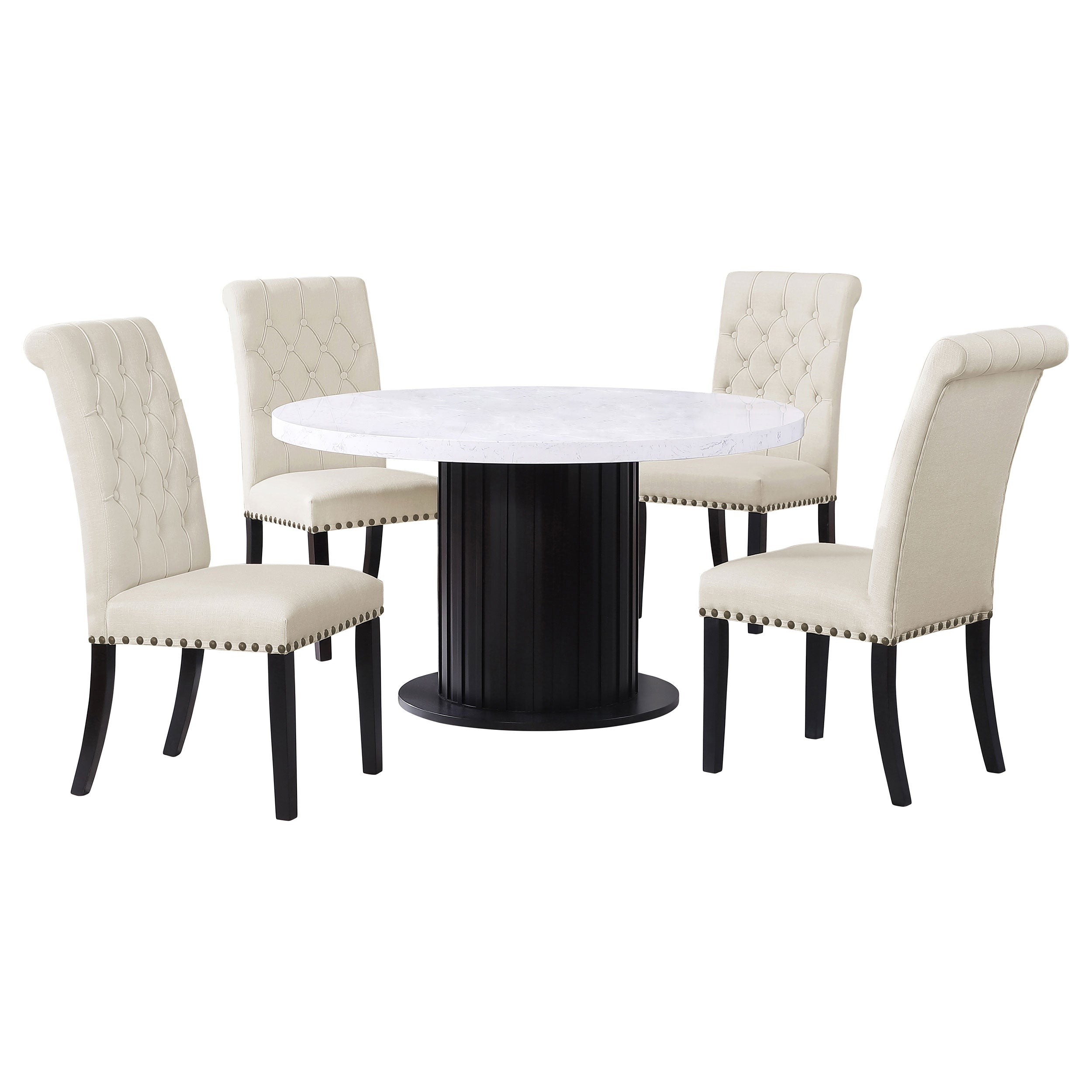 Sherry  Round Dining Set with Grey Fabric Chairs