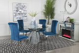 Quinn 5-piece Round Glass Top Mirrored Dining Set