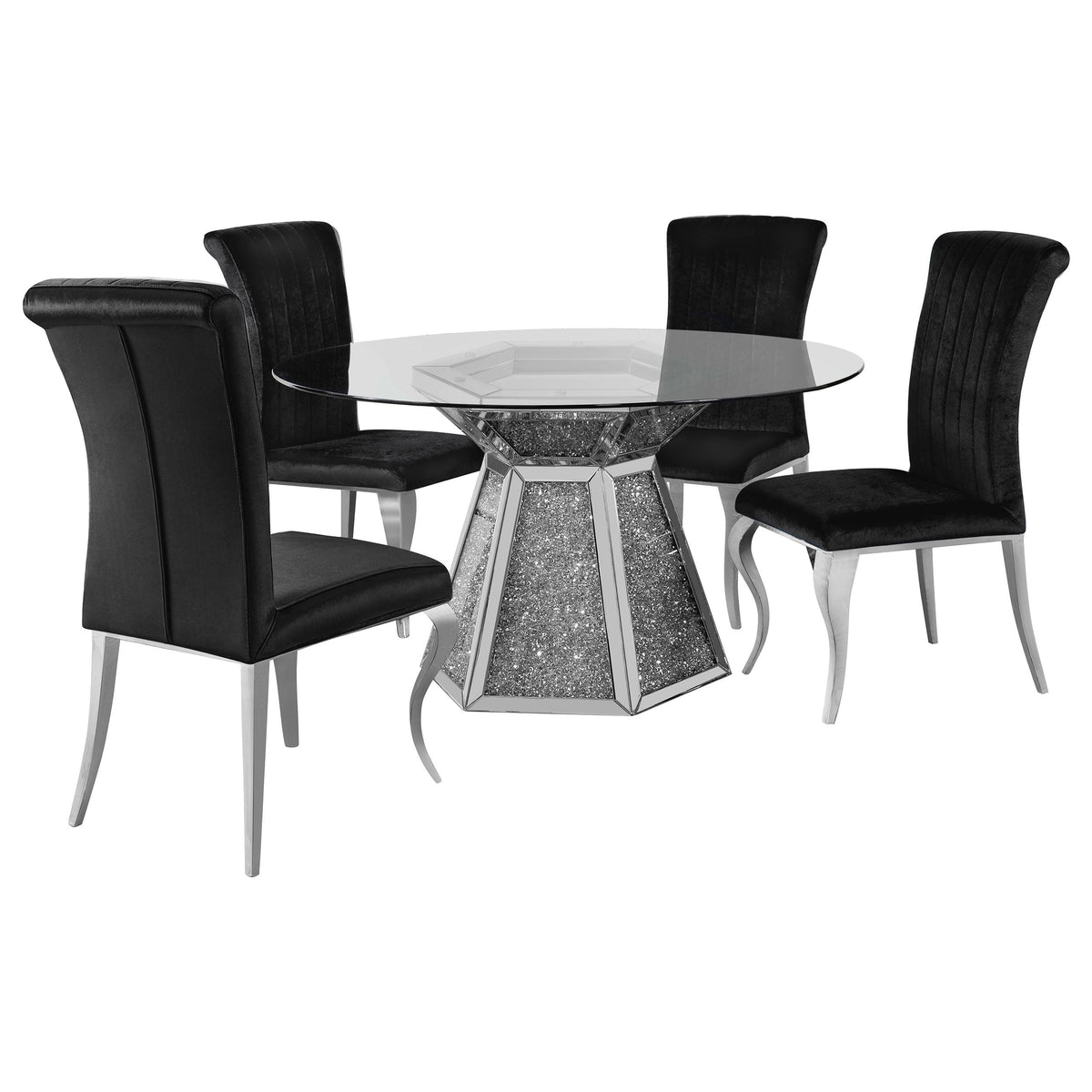 Quinn  Hexagon Pedestal Dining Room Set Mirror and Black