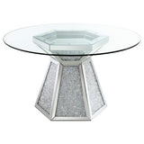 Quinn Hexagon Pedestal Glass Top Dining Table Mirror