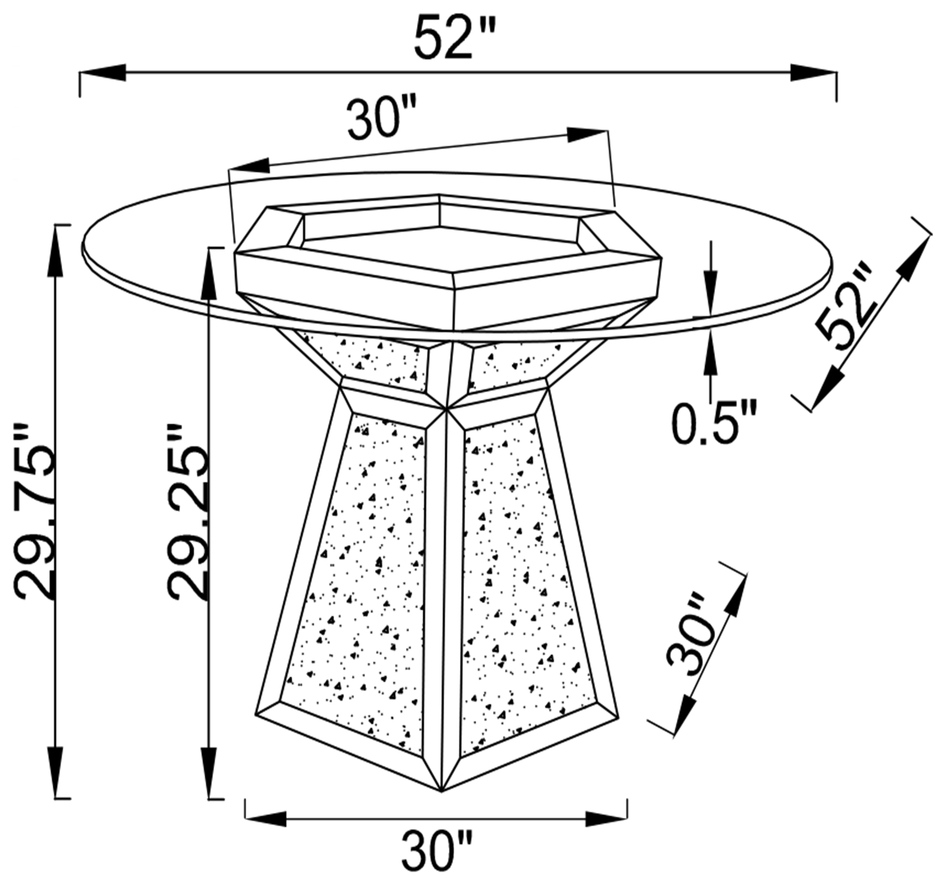 Quinn Hexagon Pedestal Glass Top Dining Table Mirror