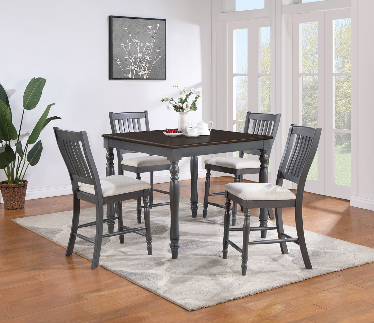 Wiley  Square Spindle Legs Counter Height Dining Set Beige and Grey