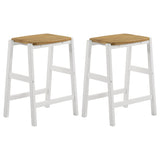 Hollis Wood Counter Height Backless Bar Stool Brown and White (Set of 2)