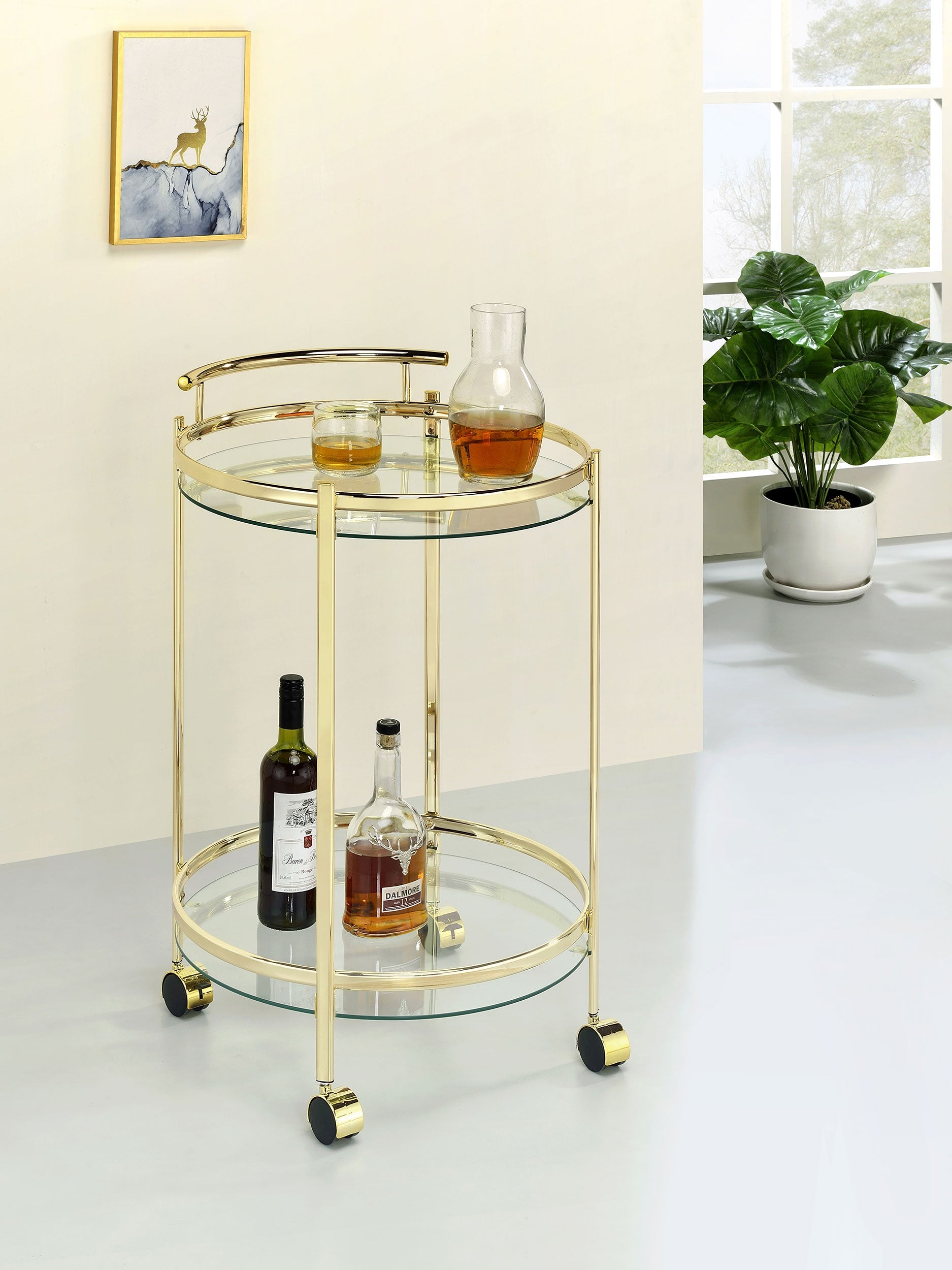 Chrissy 2-tier Round Glass Bar Cart Brass