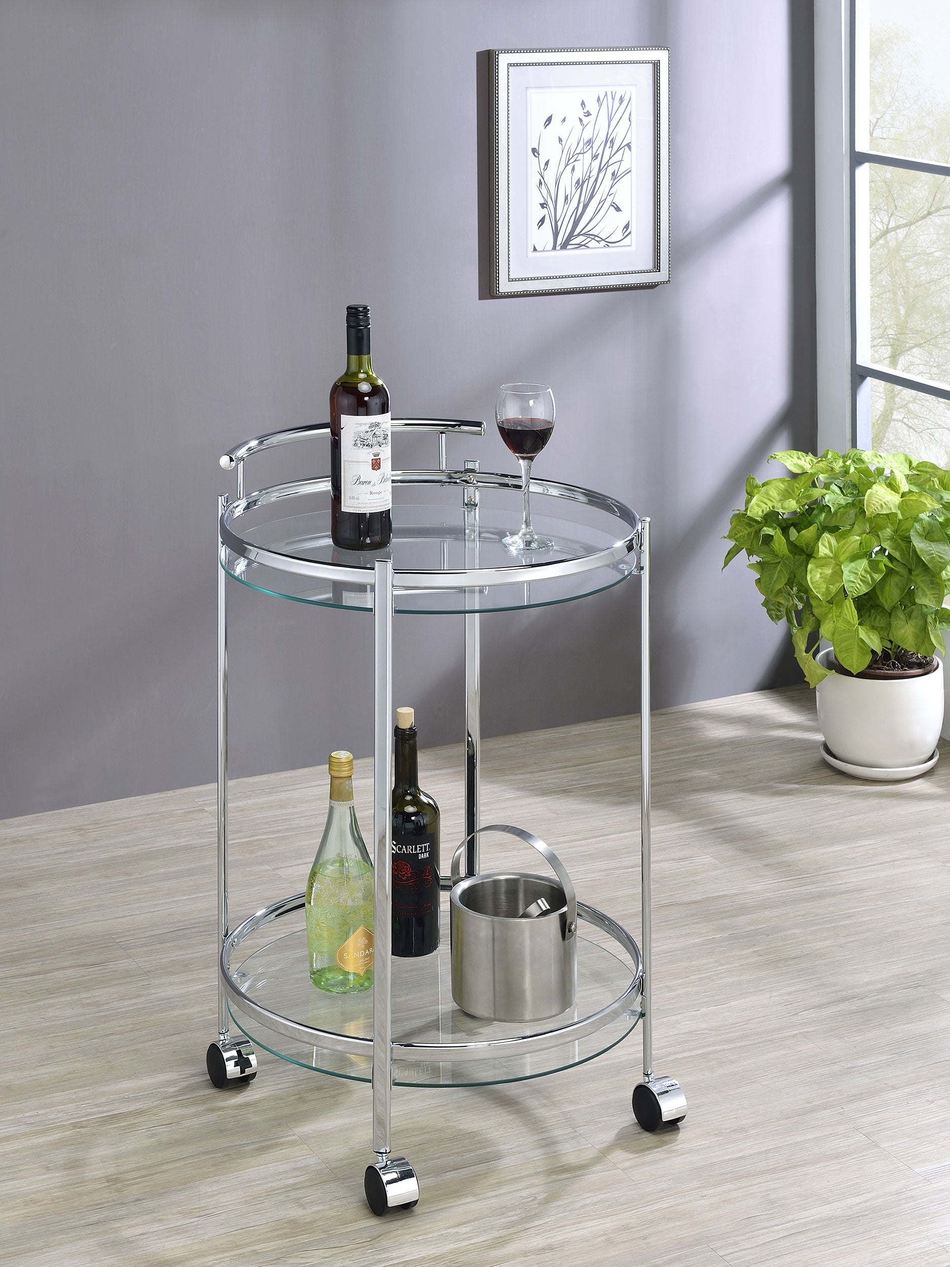 Chrissy 2-tier Round Glass Bar Cart Brass