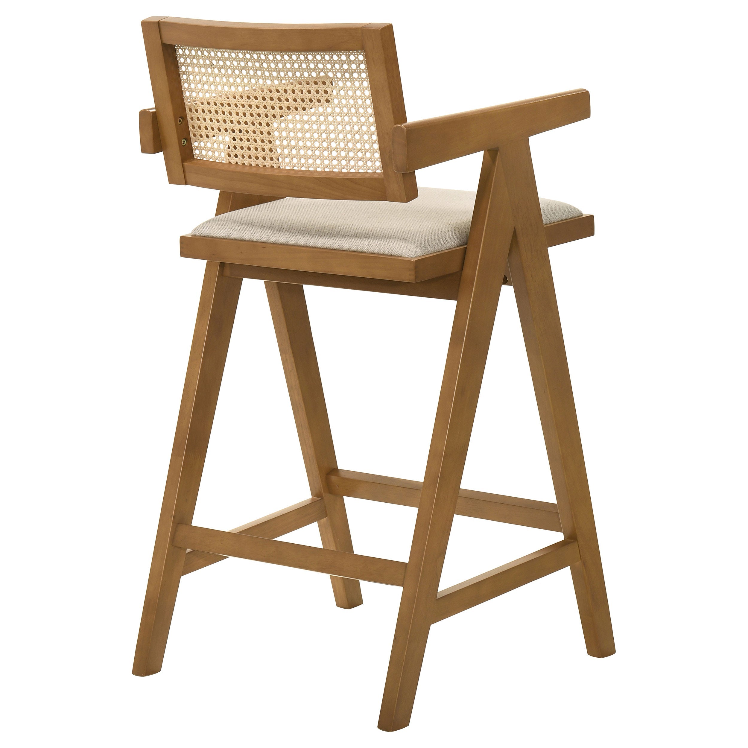 Kane Solid Wood Bar Stool with Woven Rattan Back and Upholstered Seat Light Walnut (Set of 2)