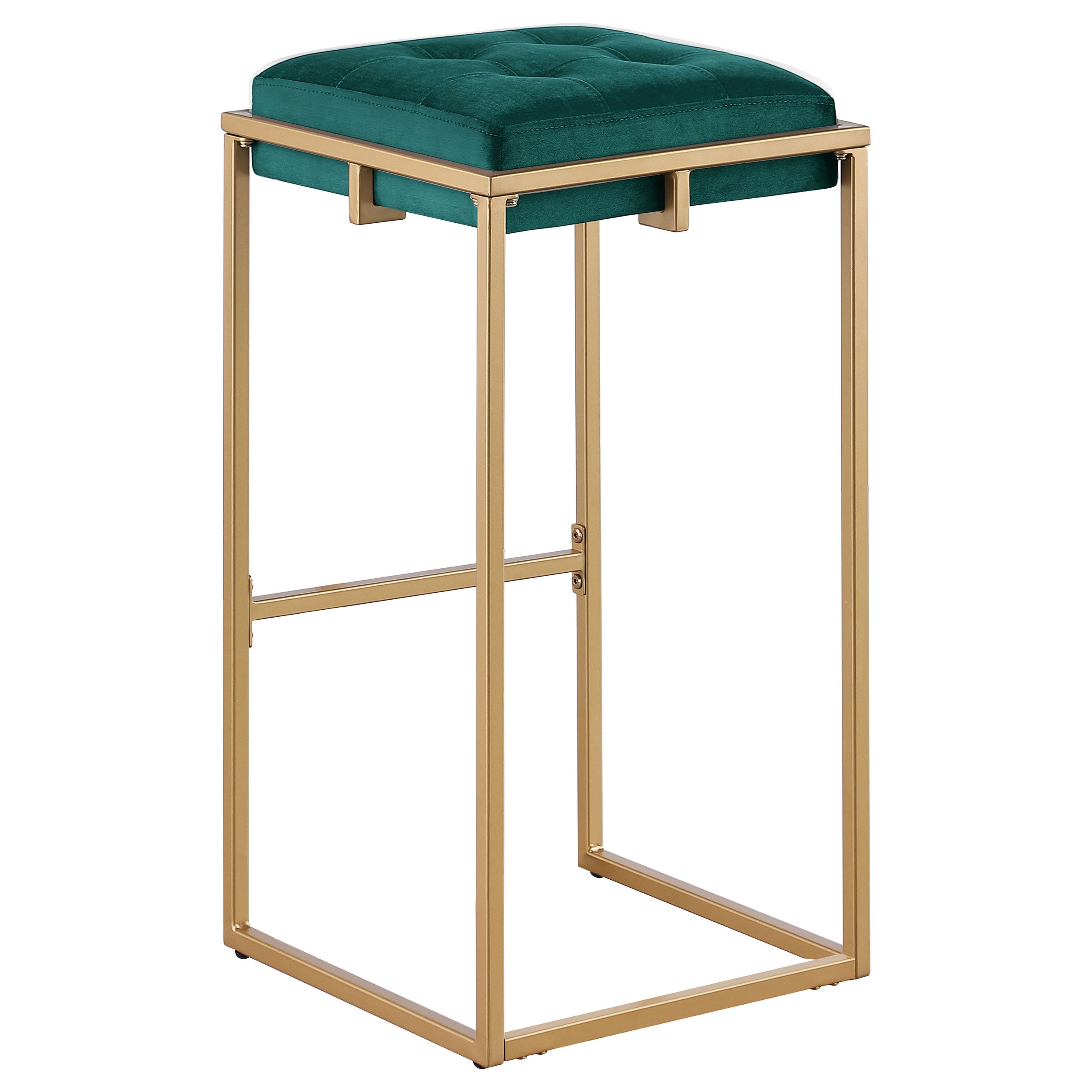 Nadia Square Padded Seat Bar Stool (Set of 2) Hunter Green and Gold