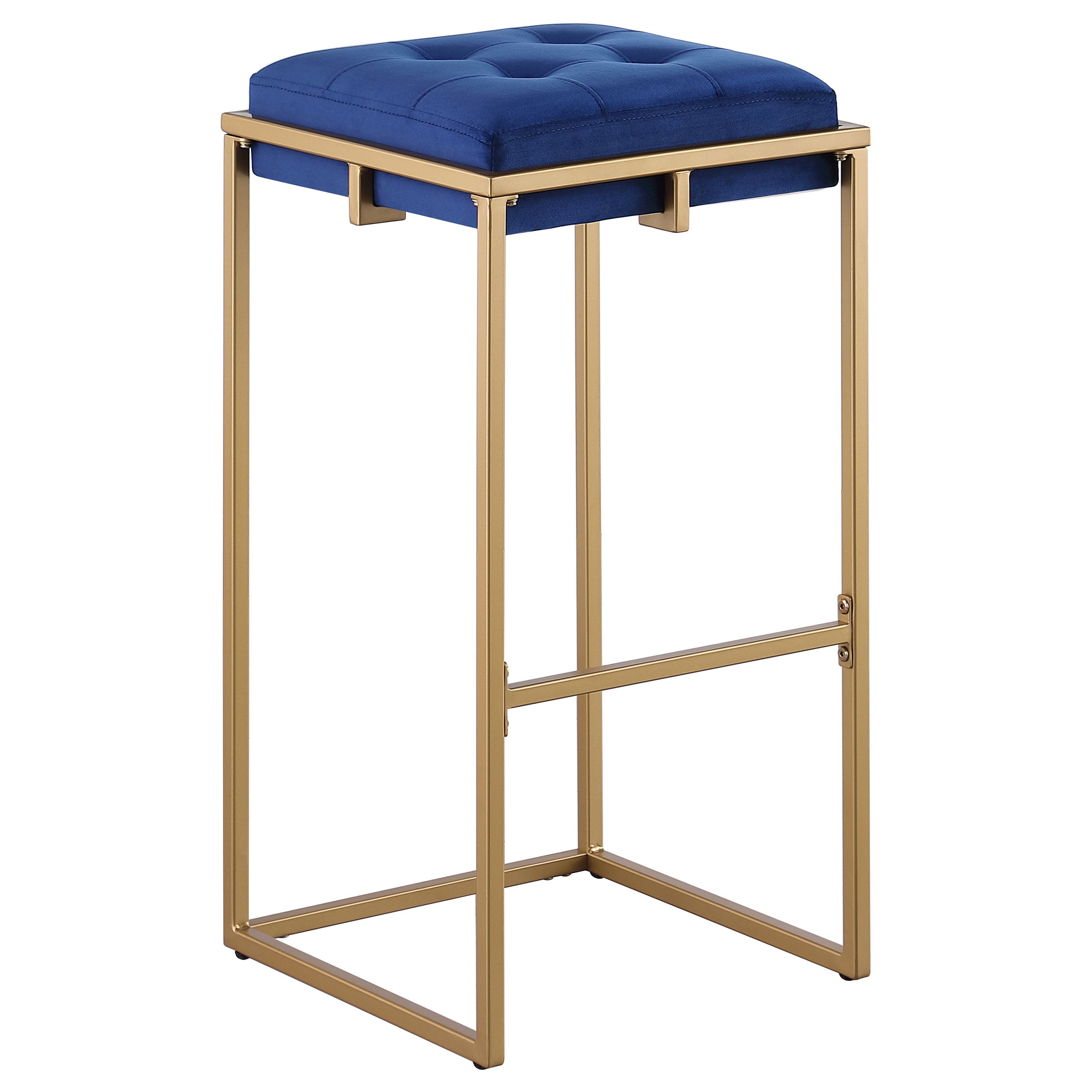 Nadia Square Padded Seat Bar Stool (Set of 2) Blue and Gold