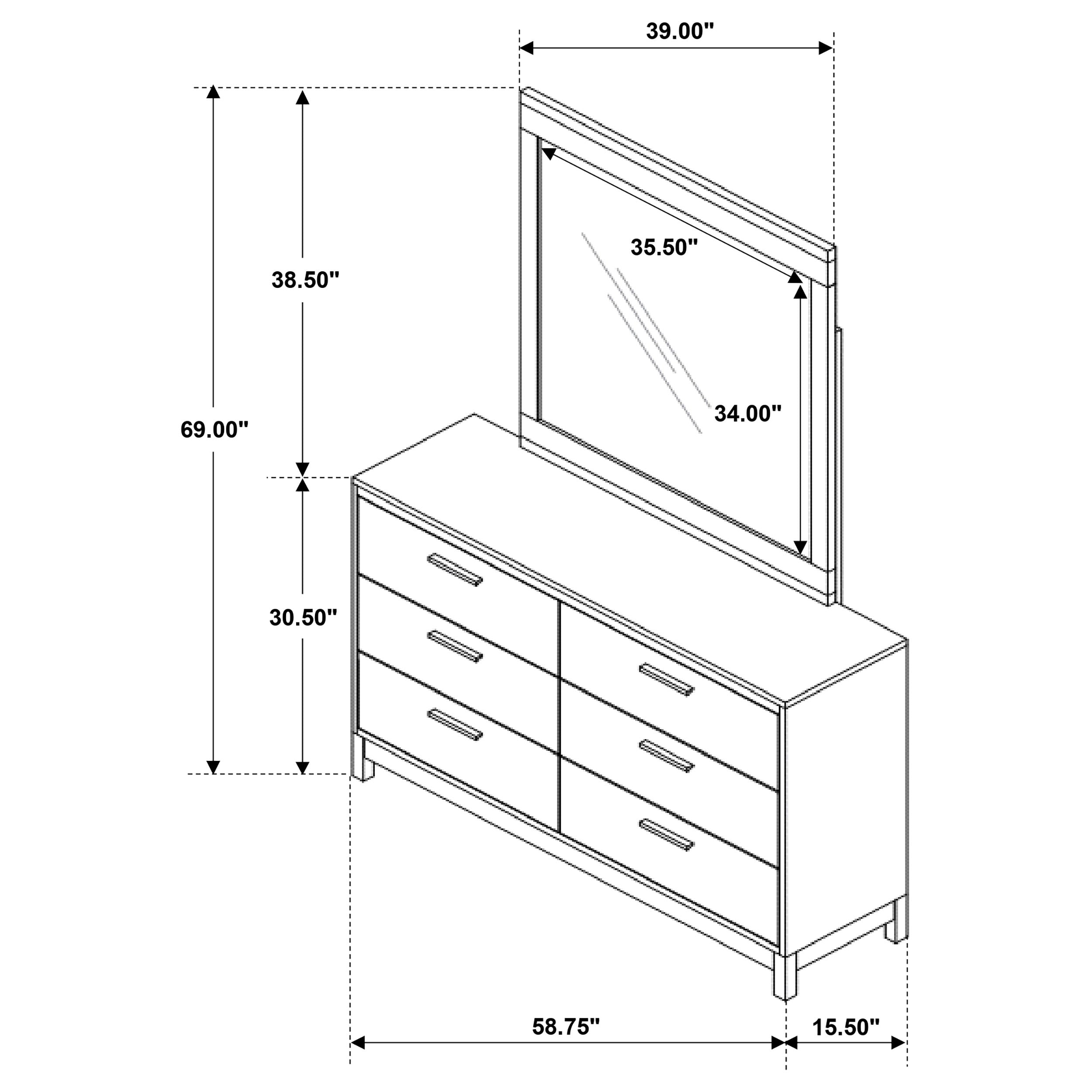 Edmonton 6-drawer Dresser with Mirror Rustic Tobacco