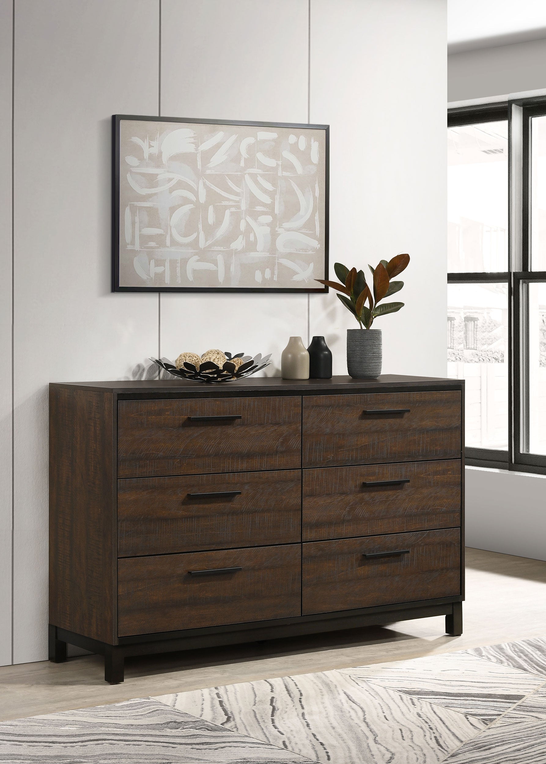 Edmonton 6-drawer Dresser with Mirror Rustic Tobacco