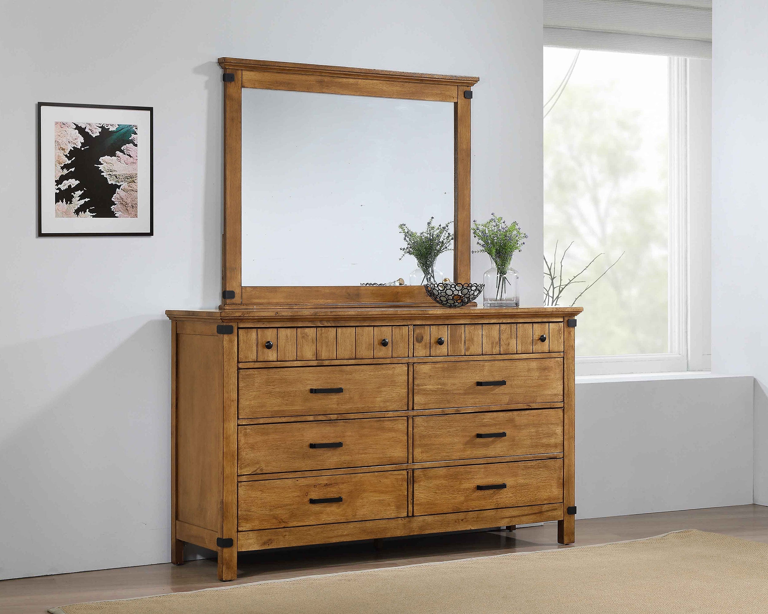 Brenner 8-drawer Dresser with Mirror Rustic Honey