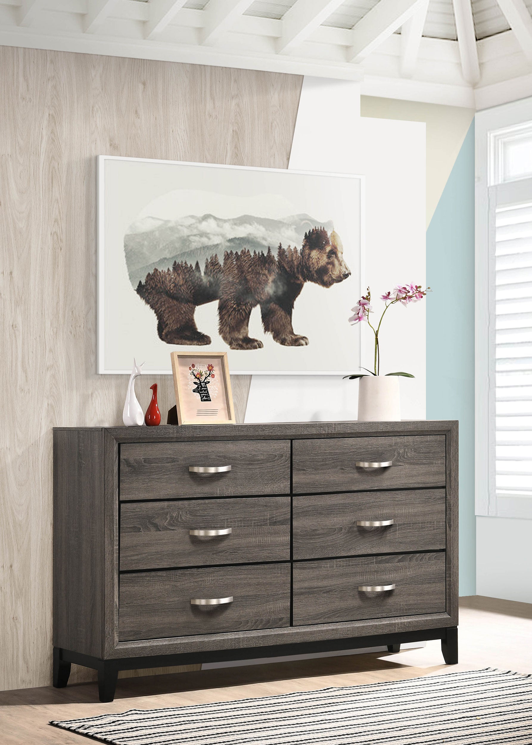 Watson 6-drawer Dresser Grey Oak and Black