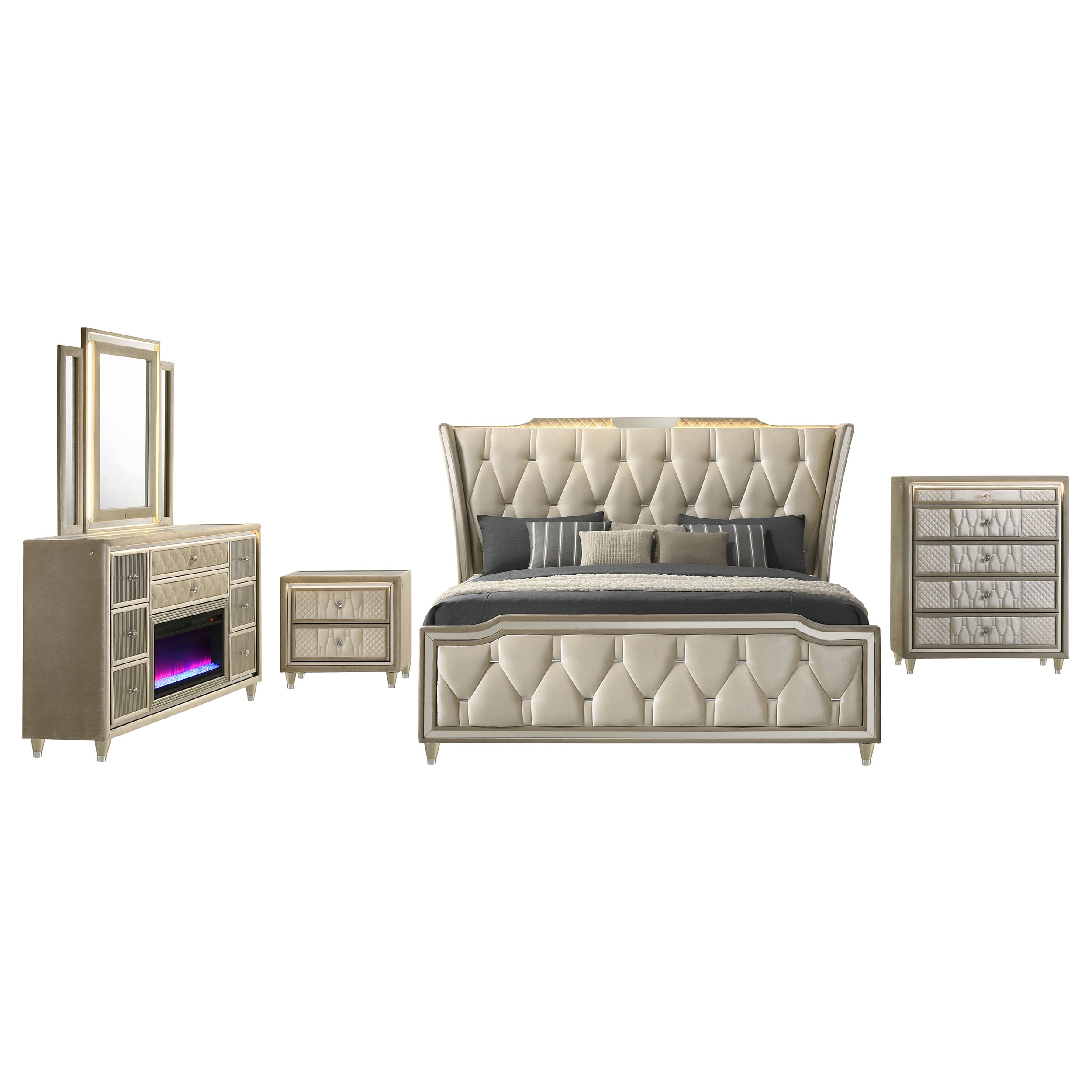 Lorient 4-piece Eastern King Bedroom Set Ivory and Camel