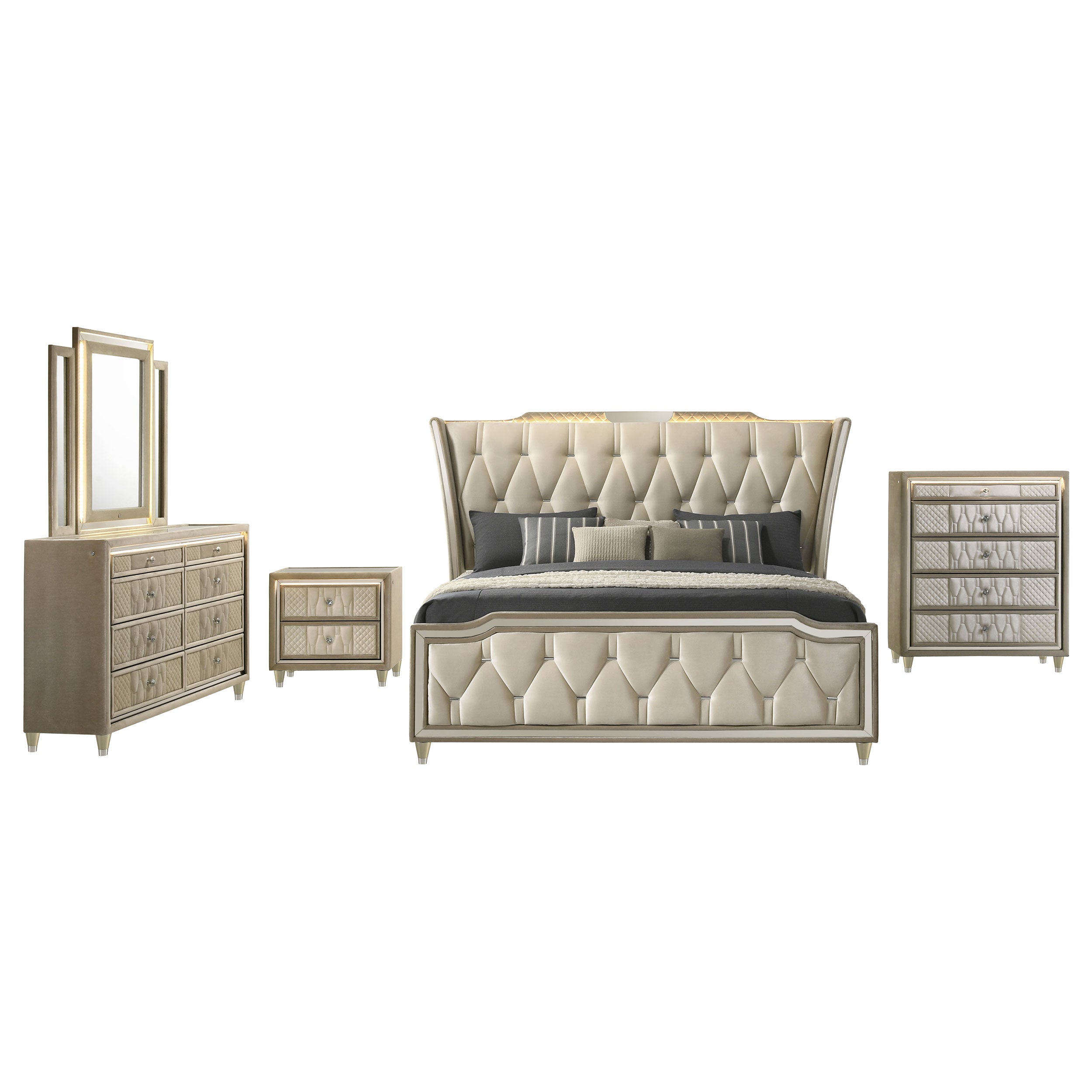 Lorient 4-piece Queen Bedroom Set Ivory and Camel