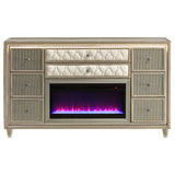 Lorient 8-drawer LED Bedroom Flame Box Dresser Ivory Camel